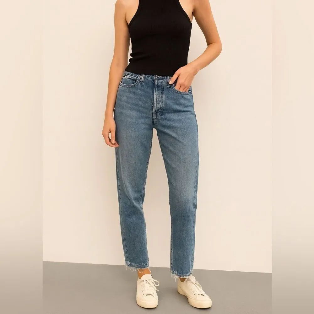 FRAME The Slouchy Straight Jeans Women’s Size 26 Light Wash Frayed Hem